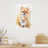 Impression de maman et bébé Pomeranian aquarelle, (Cuisine)