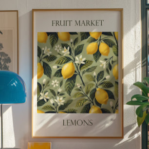 Impression de marché de fruits de citron vintage  
