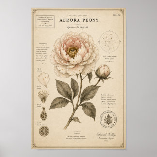 Impression de musée botanique victorien Pivoine Au