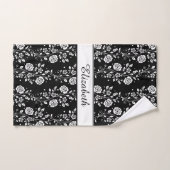 Impression de nom de motif de rose florale noir et (Serviette à main)