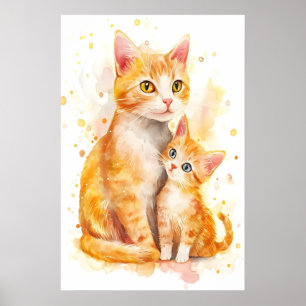 Impression de nurserie aquarelle Mama Cat, Maman e
