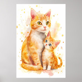 Impression de nurserie aquarelle Mama Cat, Maman e