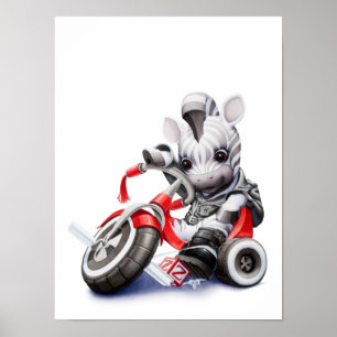 Impression de nurserie de bébé zèbre à tricycle ro