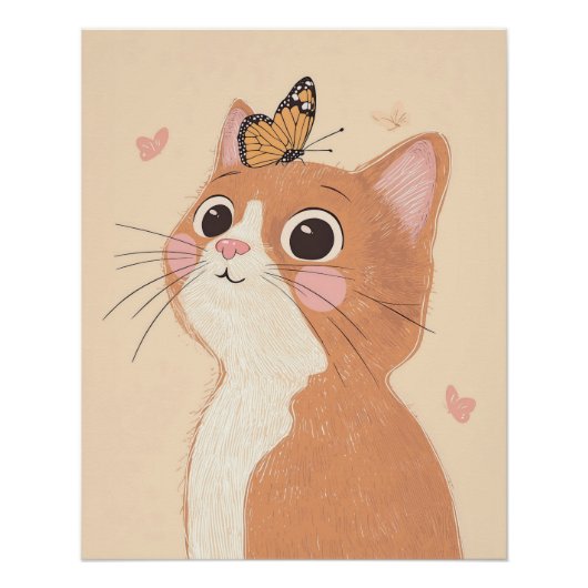 Impression de nurserie de chat, Art mural papillon (Devant)