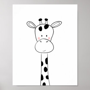 Impression de nurserie de girafe noir et blanc zoo