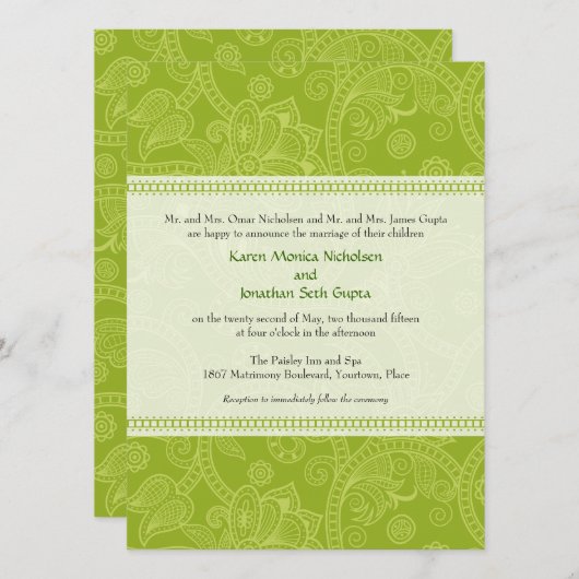 Impression de Paisley dans le faire-part de (Devant / Derrière)