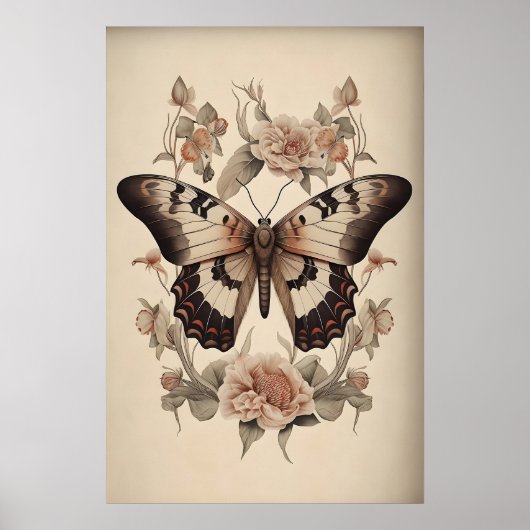 Impression de papillon de fleur bohème, mur de pap (Devant)