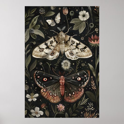 Impression de papillon de nuit, art botanique flor (Devant)