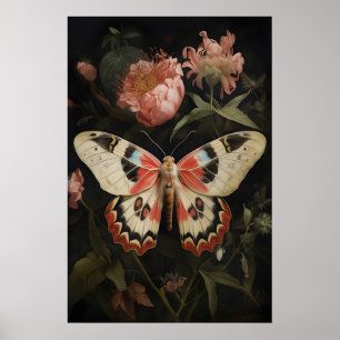 Impression de papillon de nuit floral, mur de l'ac