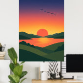 Impression de paysage de collines au lever du sole (Bureau à domicile)