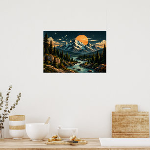 Impression de paysage de montagne vintage sur toil