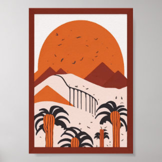 Impression de paysage de palmiers au soleil du dés