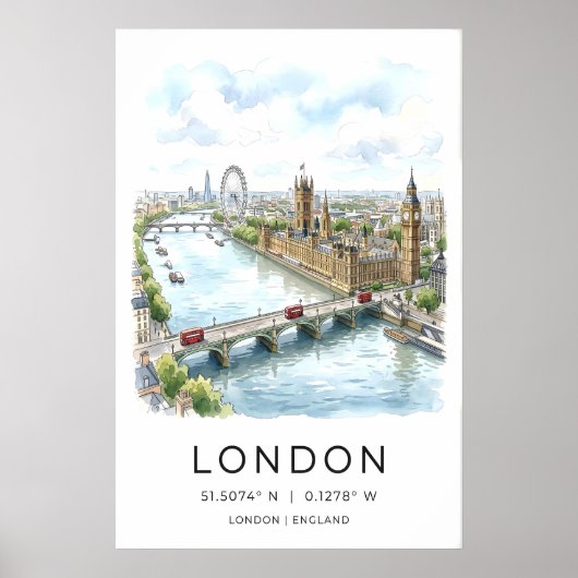 Impression de paysage urbain de Londres aquarelle (Devant)