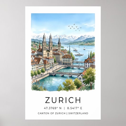 Impression de paysage urbain de Zurich Illustratio (Devant)