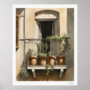Impression de peinture à l'huile de balcon ensolei