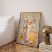 Impression de peinture florale pastel de cerf sur