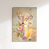 Impression de peinture florale pastel de cerf sur