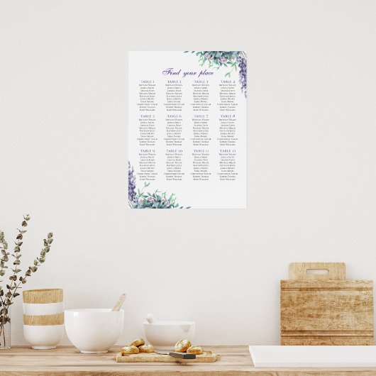 Impression de plan de table avec fleurs violettes. (Cuisine)