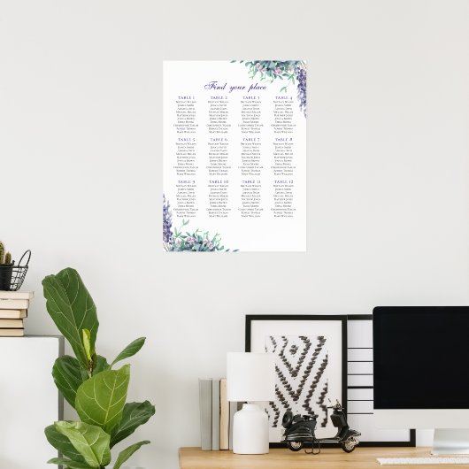 Impression de plan de table avec fleurs violettes. (Bureau à domicile)