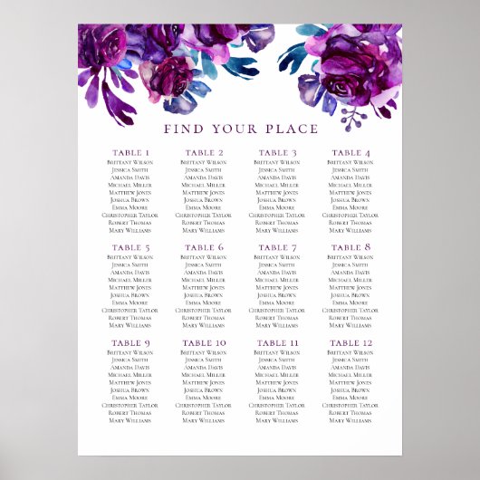 Impression de plan de table floral violet. Mariage (Devant)