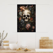 Impression de portrait de crâne floral, Dark Acade (Cuisine)