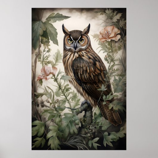 Impression de portrait de hibou floral, Dark Acade (Devant)