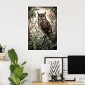 Impression de portrait de hibou floral, Dark Acade (Bureau à domicile)
