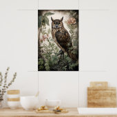 Impression de portrait de hibou floral, Dark Acade (Cuisine)