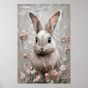 Impression de portrait de lapin floral, mural de l