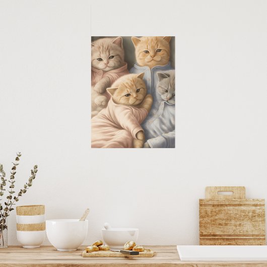 Impression de poster de chatons en pyjama (Cuisine)