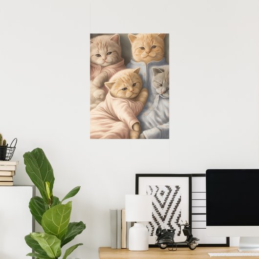 Impression de poster de chatons en pyjama (Bureau à domicile)