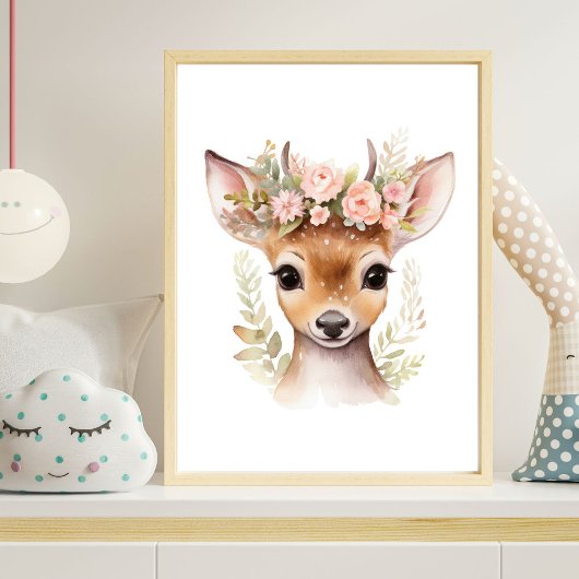 Impression de poster de fille fleurie rose cerf