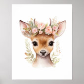 Impression de poster de fille fleurie rose cerf (Devant)