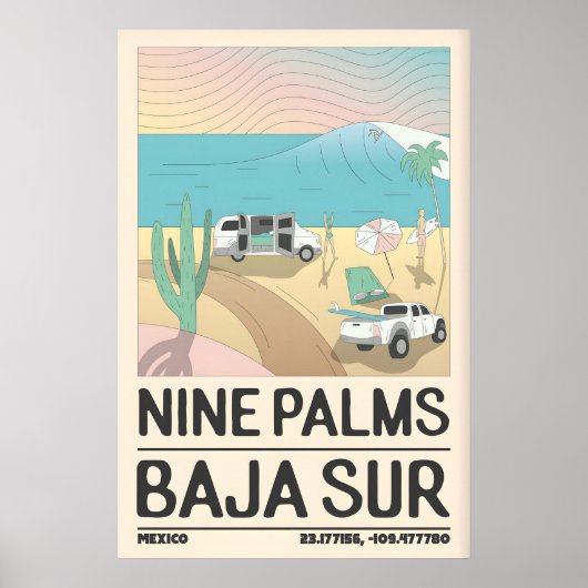 Impression de poster de voyage Baja rivage avec pl (Devant)