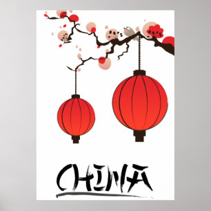 Impression de poster de voyage Lanternes de Chine.