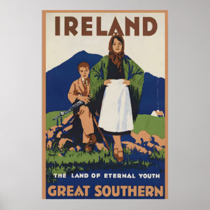 Impression de poster de voyage vintage d'Irlande