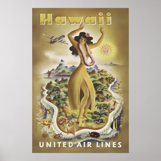 Impression de poster de voyage vintage Hawaii, dan (Devant)