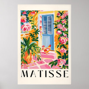 Impression de poulet de style Matisse rose ferme d