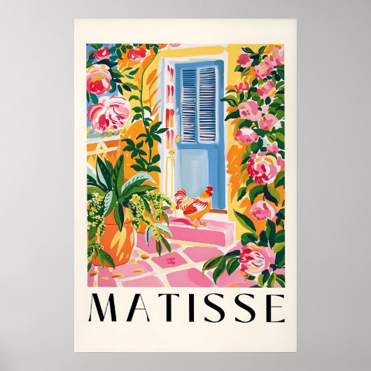 Impression de poulet de style Matisse rose ferme d (Devant)