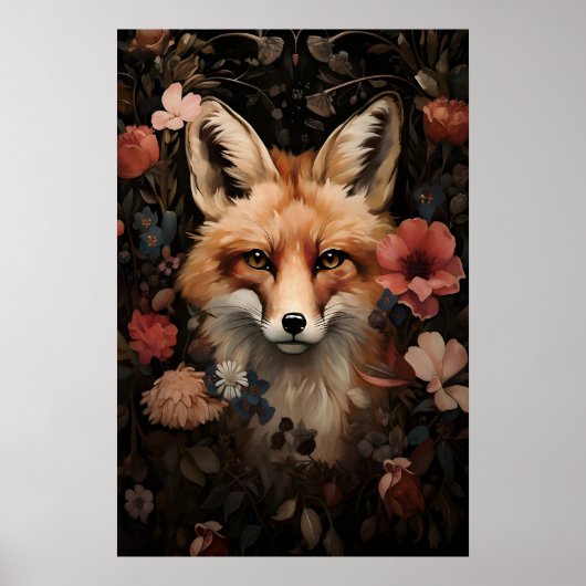 Impression de renard botanique, art floral Dark Ac (Devant)