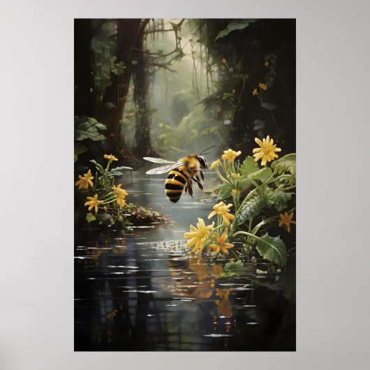 Impression de rivière de fleurs d'abeille, Art mur (Devant)