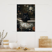 Impression de salle de bain de chat noir floral, g (Cuisine)
