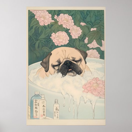 Impression de salle de bain Pug Kawaii Japandi Uki (Devant)