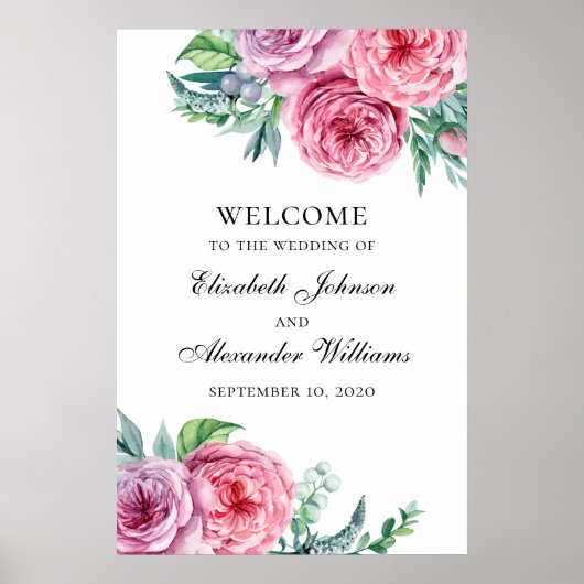 Impression de signe de bienvenue boho. Fleurs rose (Devant)
