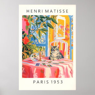 Impression de tarot de chat de style Matisse rose