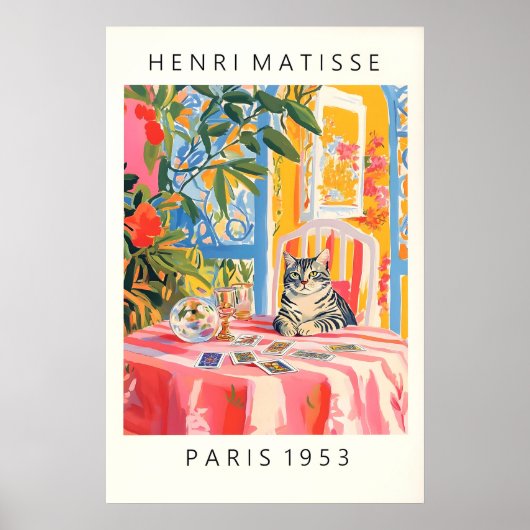 Impression de tarot de chat de style Matisse rose (Devant)