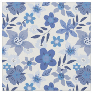 Impression de tissu monochromatique bleu floral