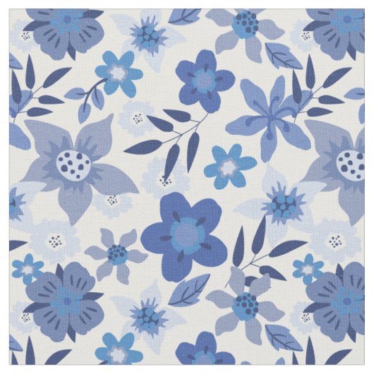 Impression de tissu monochromatique bleu floral (Fermer)