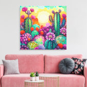 Impression de toile : Coucher de soleil sur Cactus (Insitu(Salon))