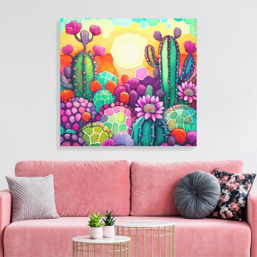Impression de toile : Coucher de soleil sur Cactus (Insitu(Salon))